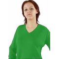 Women's V-Neck Pullover Cotton Fine Gauge Sweater - Kelly Green
